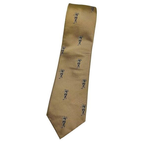 HOLLIDAY & BROWN Men's 100% Silk Necktie LUXURY Tie Gold Golf Player W:3.5